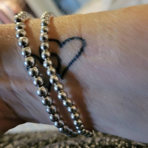 INKA 925 Sterling Silver Beaded Stacking Stretchy Bracelet – 4-5mm Round, Nickel-Free, Hallmarked, Great Britain