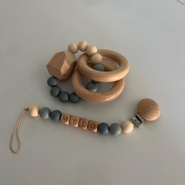 Personalized Pacifier Clip and Rattle Setcustom Baby Shower Giftpastel ...