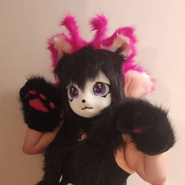 Alien Fursuit Head Mask and Handpaws Set- Handcrafted Faux Fur Kigurumi ...