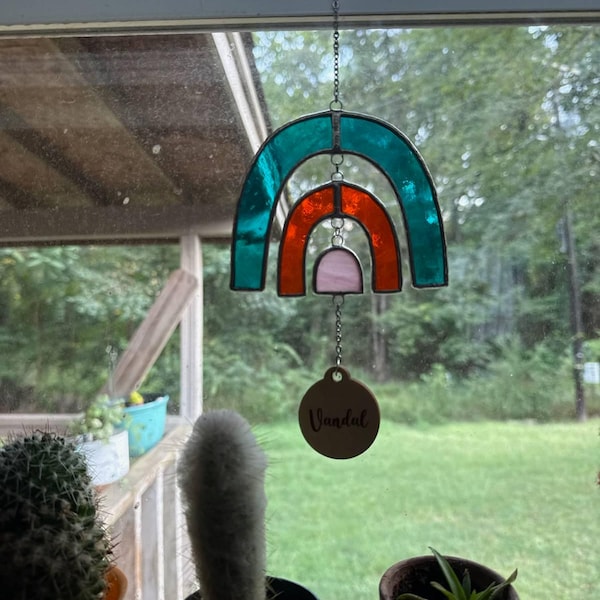 Personalized Rainbow Bridge Stained Glass Sun Catcher. Rainbow Heart ...
