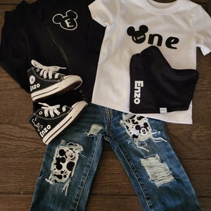 Boys Distressed Mickey Mouse Patch Jeans – Birthday Outfit Apparel