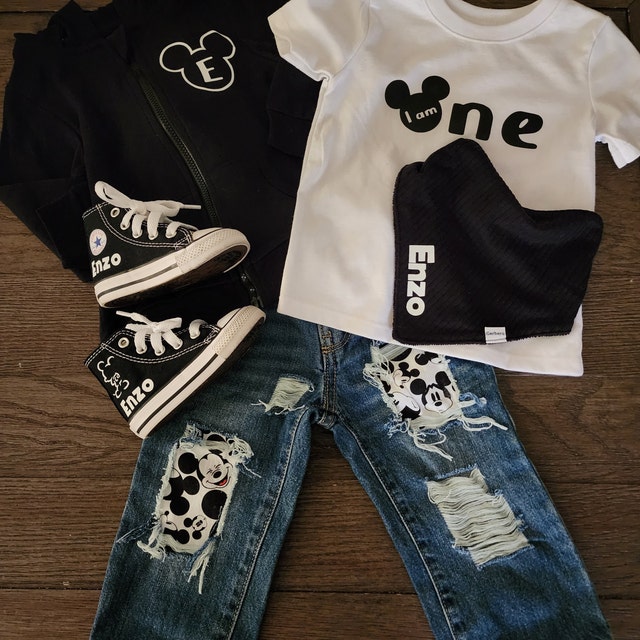 Boys Distressed Mickey Mouse Patch Jeans – Birthday Outfit Apparel