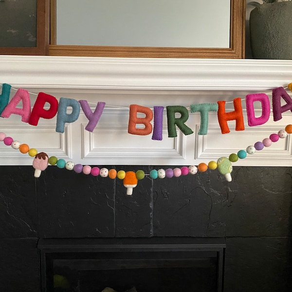 Birthday Party Supplies Happy Birthday Banner,Pre-Strung Felt Ball Garland Multicolor Bunting String Happy Birthday Banner Party Decorations