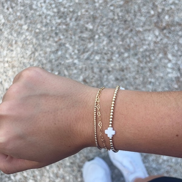 Classic Gold 2mm Bead Bracelet 8mm Pearl Charm main image 1