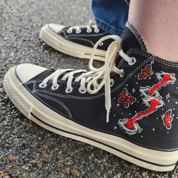 Wedding Converse for Bride, Fall Rustic Flower Embroidered Converse ...