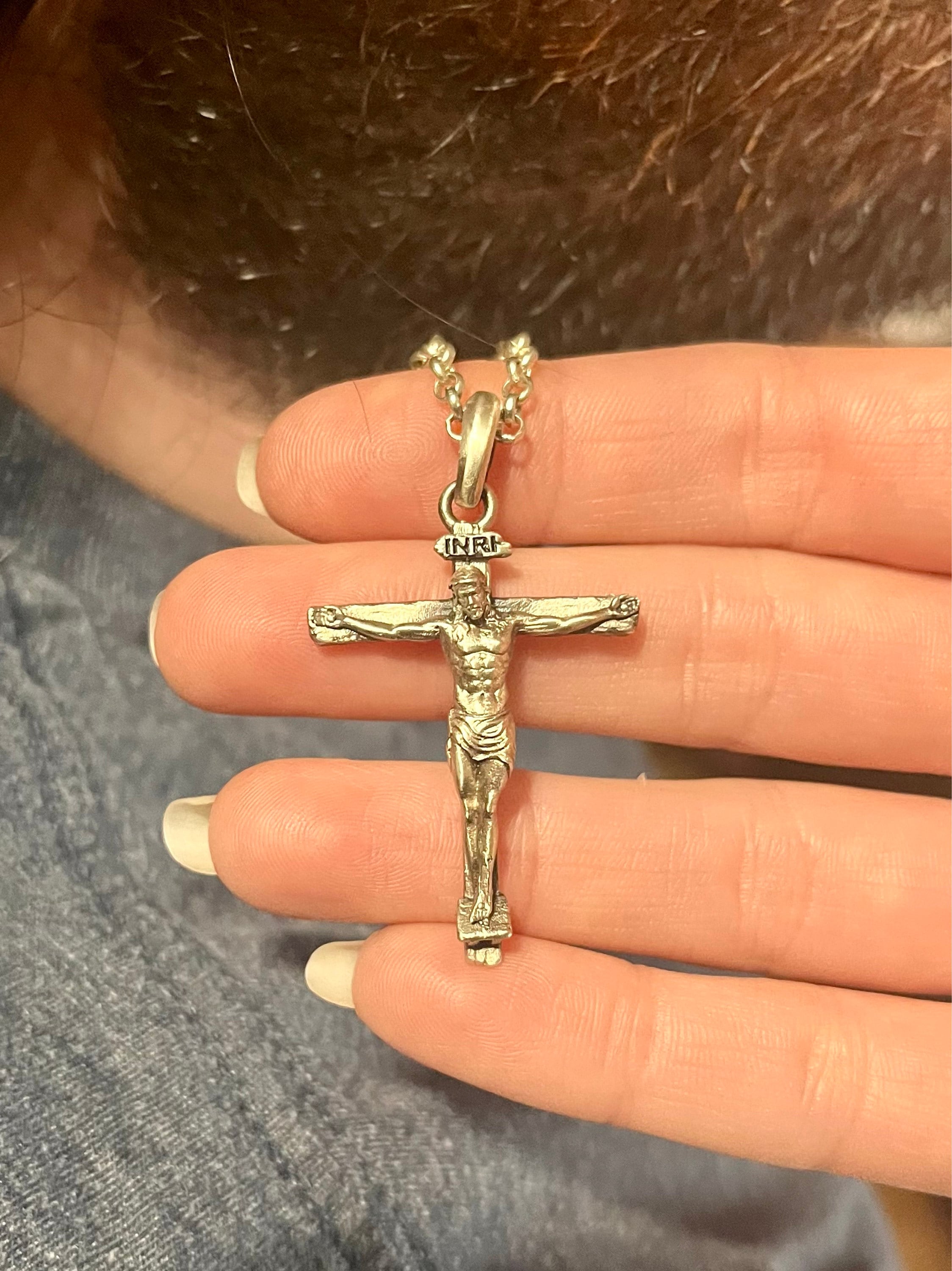 Handmade Silver Jesus Crucifix Necklace,3D Jesus Relief Cross Savior Pendant,Engraved Jesus Religious Charm,Silver Man Necklace,Gift For Men