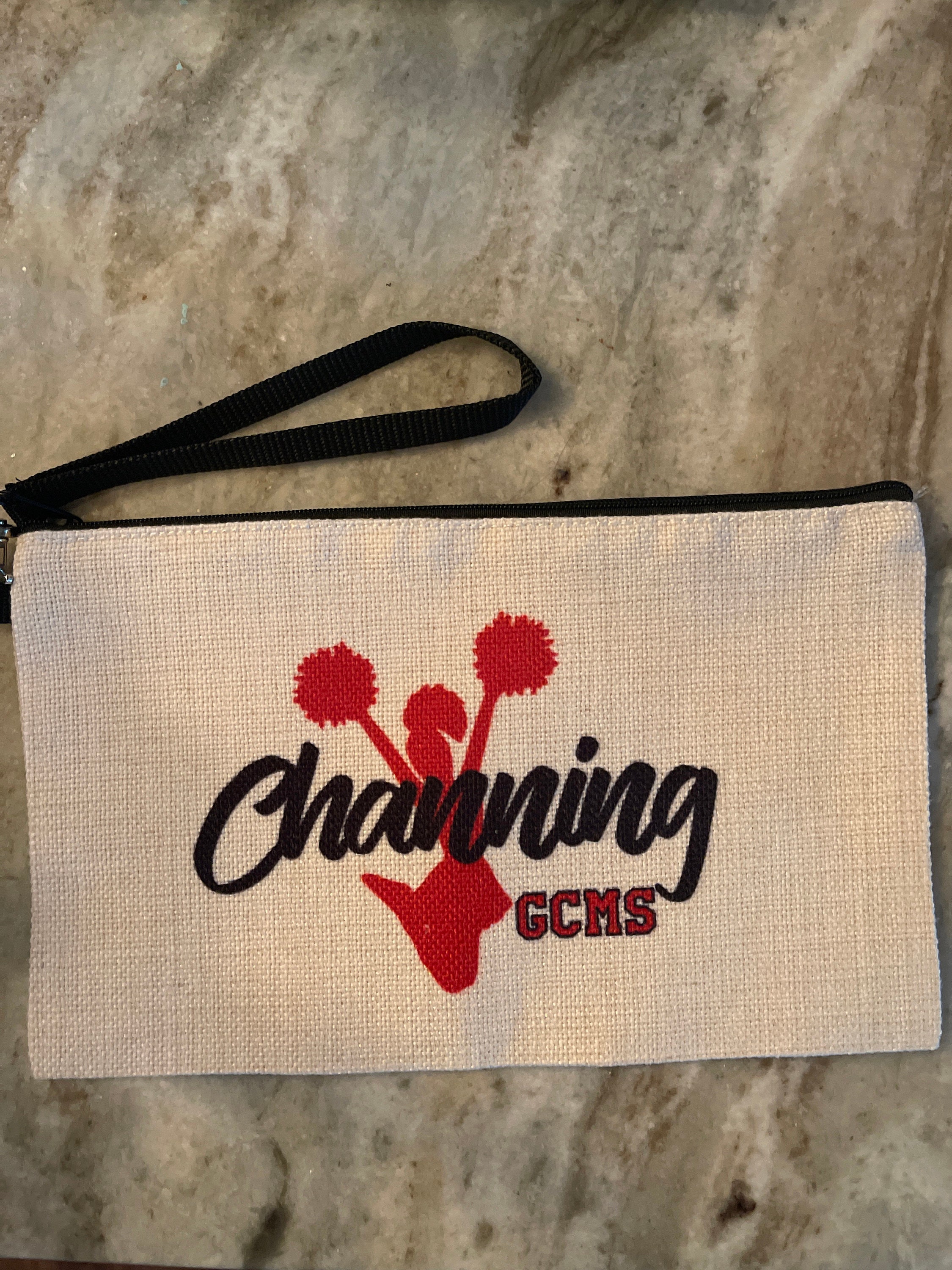 Cheerleader Makeup Bag, Personalized Poms Design, Natural Linen, Zipper Pouch, Makeup Bag, Tech Accessory Bag, Art or Journaling Pouch