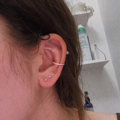 16G 3/8 Paved CZ Gem Ear Helix Hoop Segment Clicker Steel Earring Hinged Ring