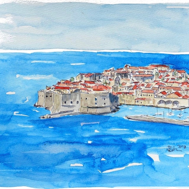 クロアチア、ドゥブロヴニク、アドリア海の真珠 - オリジナル絵画と