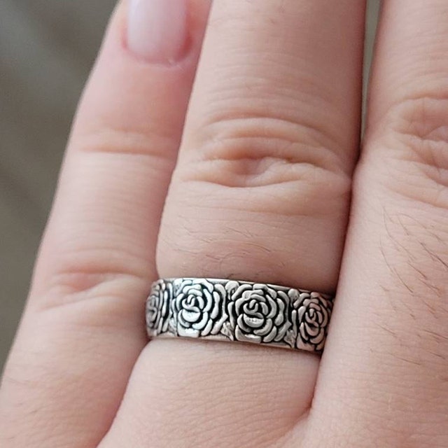 925 Sterling Silver Oxidized Rose Ring, Floral Pinky Ring, Flower