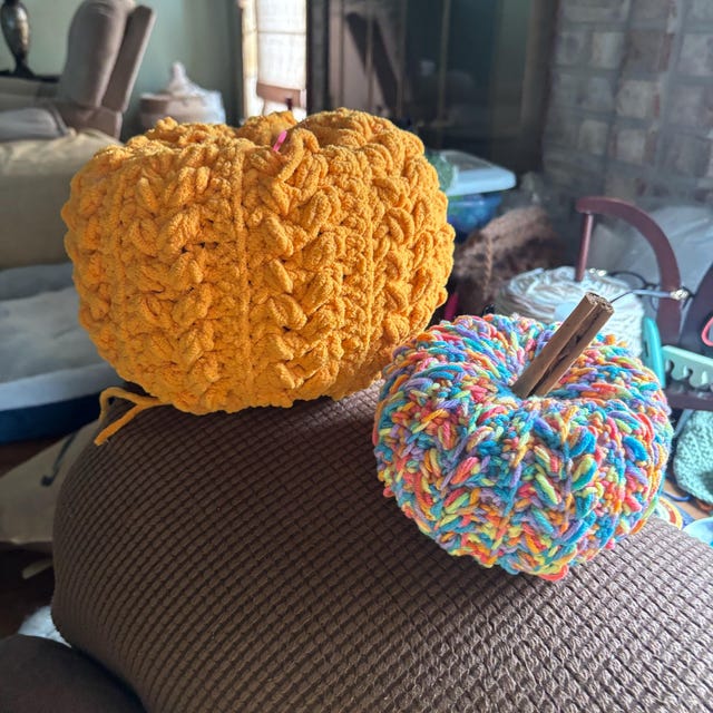 A customer's finished Wheat Stitch Pumpkin Spice Crochet Trio Pattern