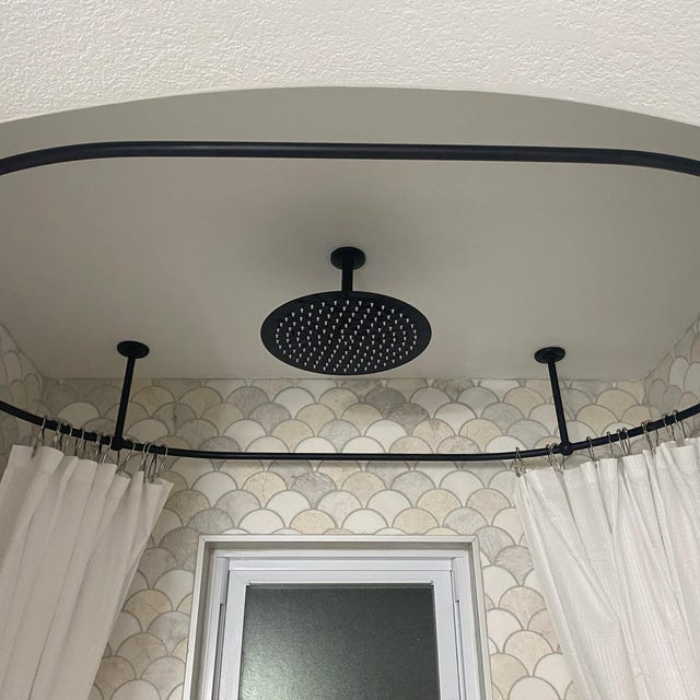 Naiture Asta Ovale Per Tenda Doccia In Acciaio Inox - Con Supporti A Soffitto, Per Vasca Clawfoot, 183x91 Cm, Nero - 3