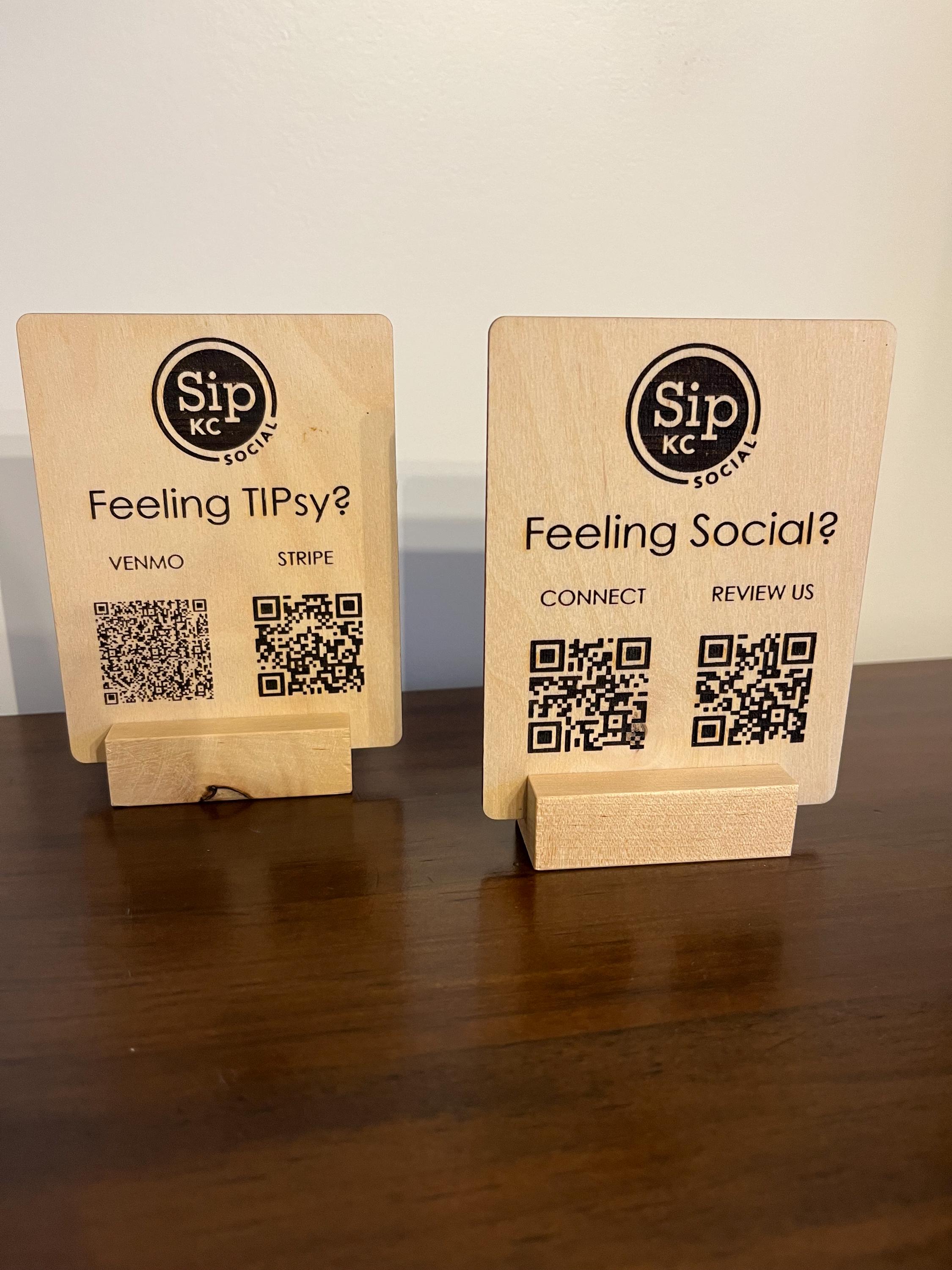 Custom Engraved Wooden QR Code Menu Sign for Cafe & Bar