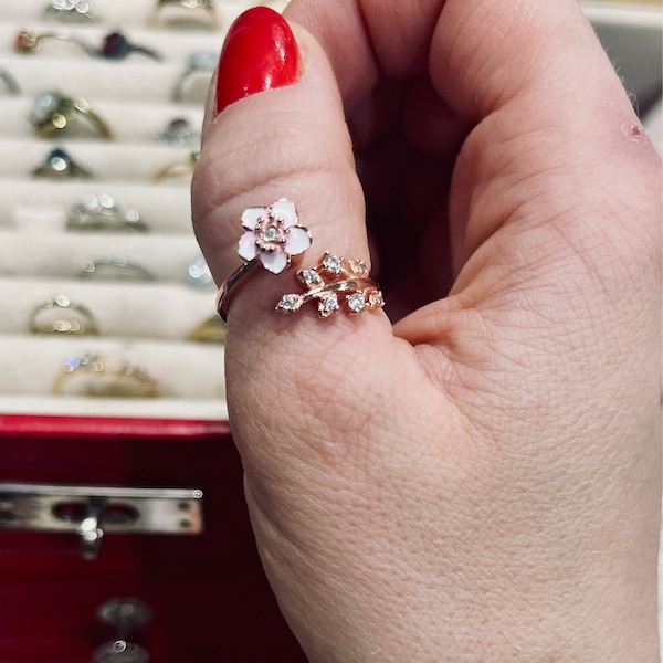 PERIMADE Sakura Flower Fidget Spinner Ring • Pink Cherry Blossom Leaf ...