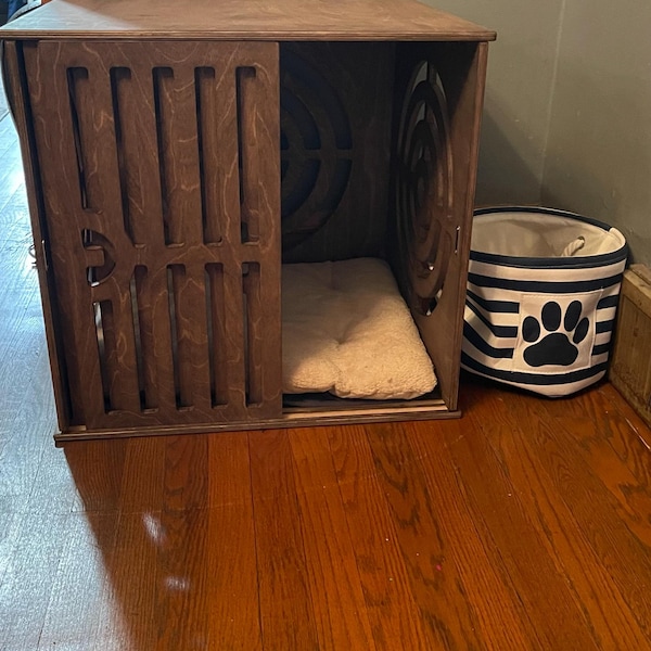 Wood Dog Crate, Wooden Dog Bed, Dog House, Modern Indoor Dog Crate, Dog ...