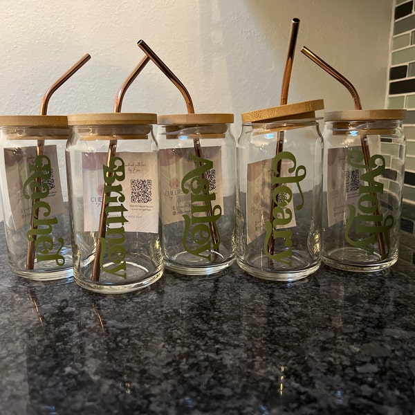 Personalized Beer Can Glass With Bamboo Lid and Straw, 16 Oz Iced ...