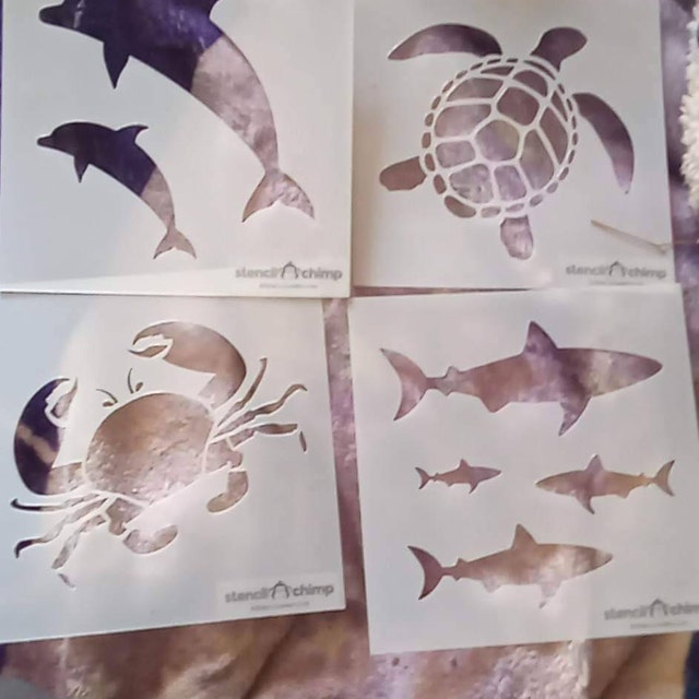 Ocean Animal Stencil Bundle Sea Turtle, Dolphins, Shark and Crab Reusable  Stencil for Wall Art 4 in One Kid Stencil for Wood Sign 