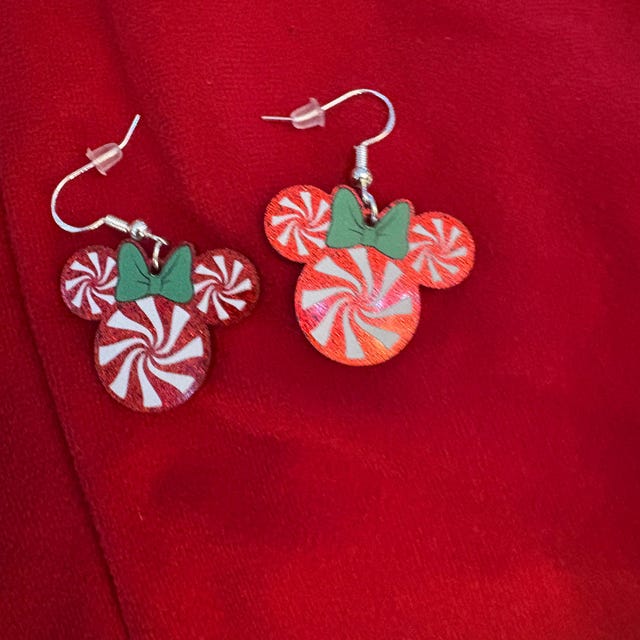 Christmas Mickey Mouse Earrings: Peppermint Candy, Sterling  display picture 2