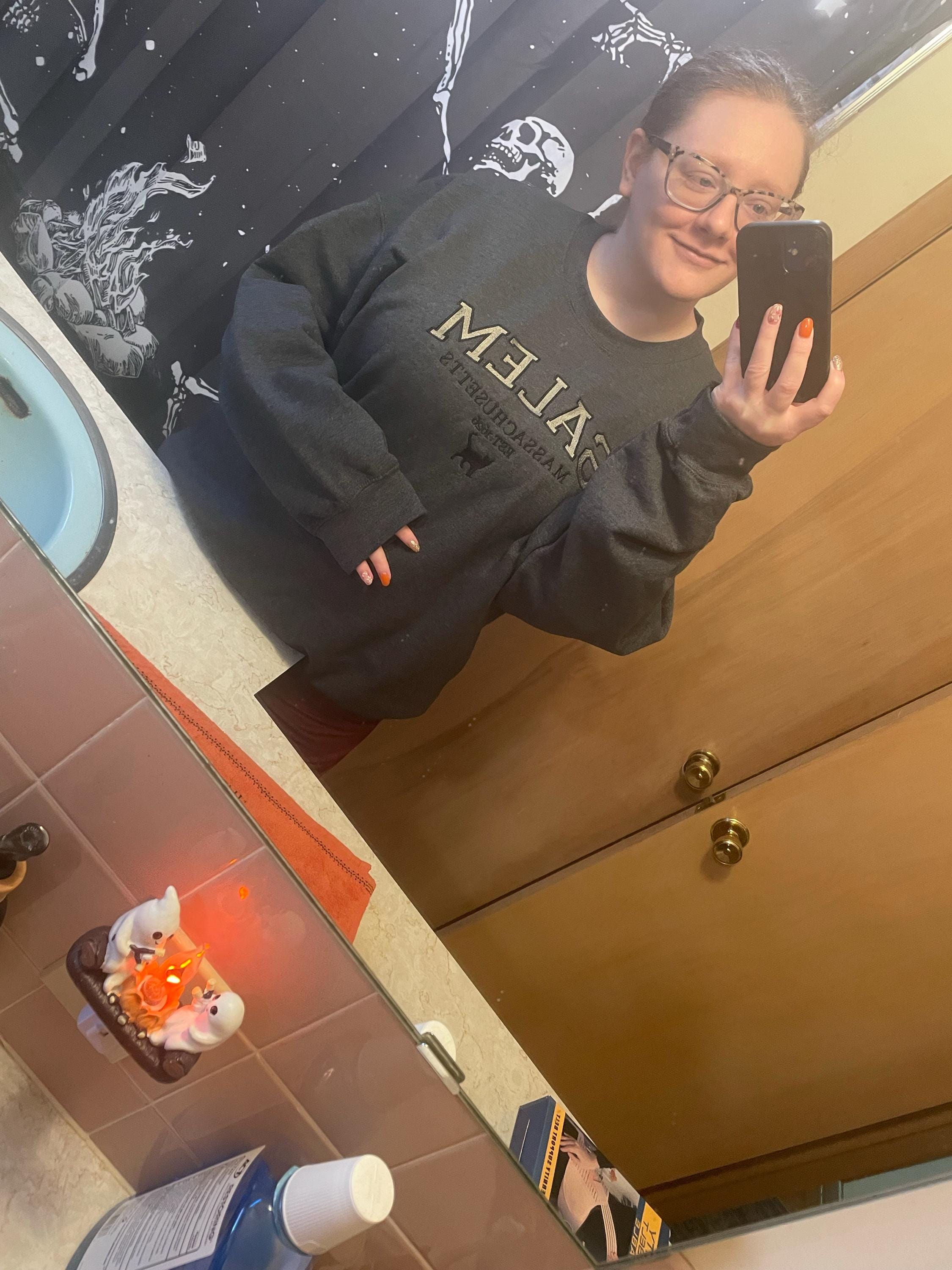 Salem Massachusetts sweatshirt, Hocus Pocus Halloween, Fall Embroidered Sweatshirt, Spooky Season Crewneck, Embroidered Sleeve witch