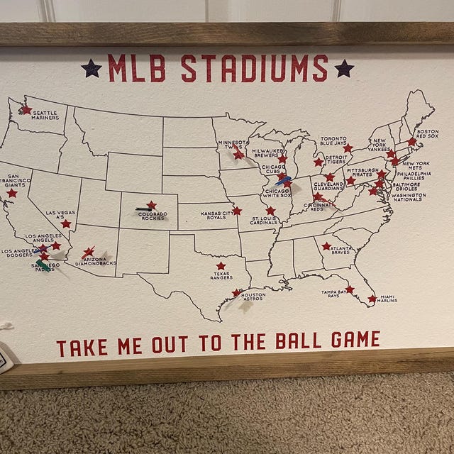 MLB Stadium Map Pinboard - Framed Map - Map Pinboard