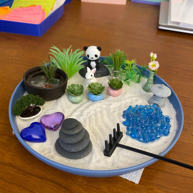 Panda Bear Mini Zen Garden // Lucky Bamboo Desk Accessory Amethyst