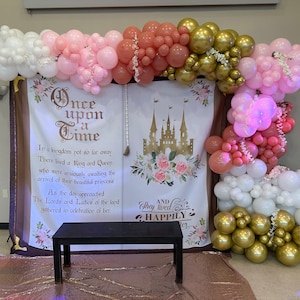 Simple Pink Floral Grey Custom Bapstim Backdrop