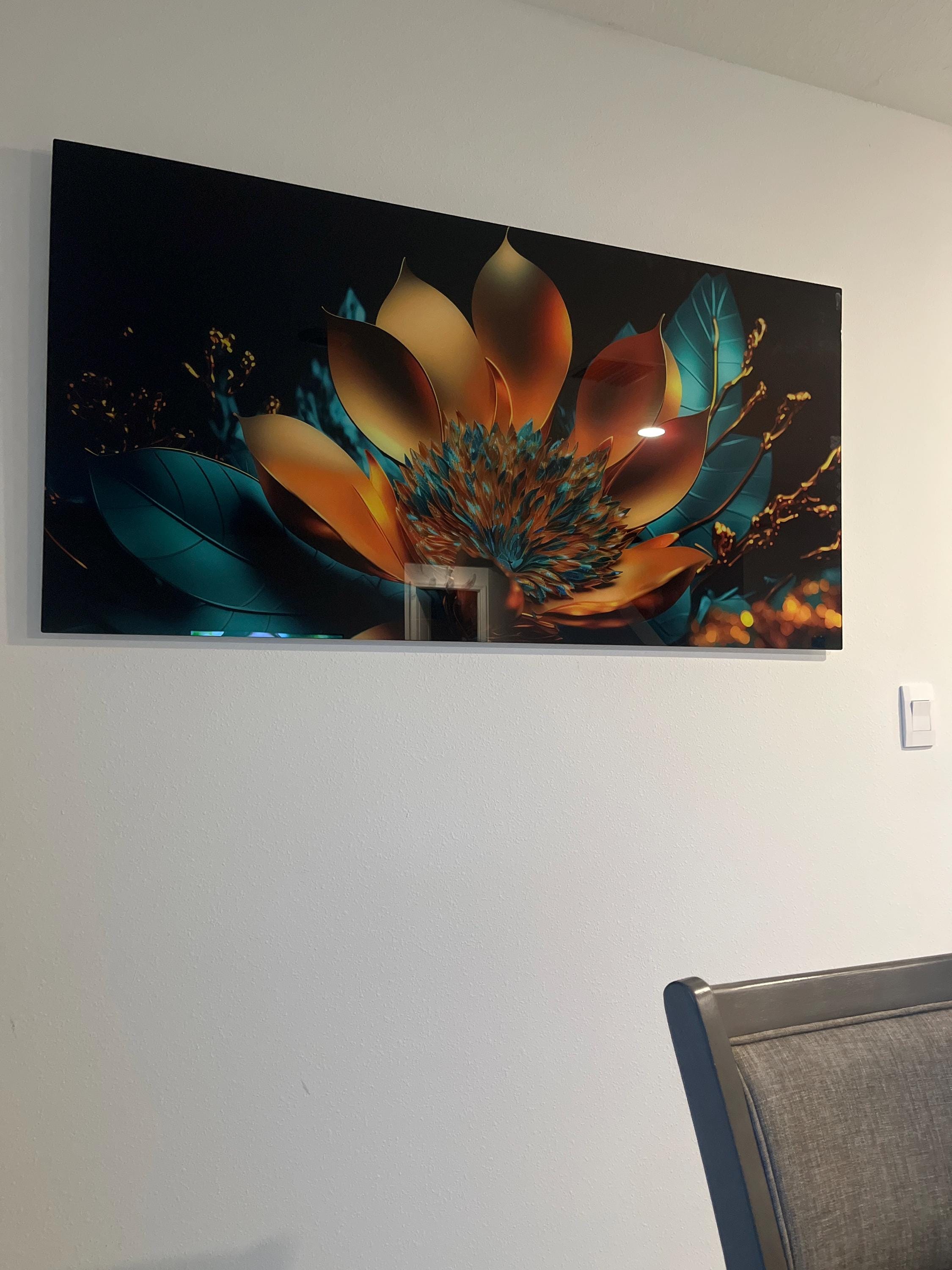 Tempered Glass Wall Art, Extra Large Wall Decor, Living Room Home Decor, Flowers Glass Painting, Decor for Bedroom, Housewarming Gift