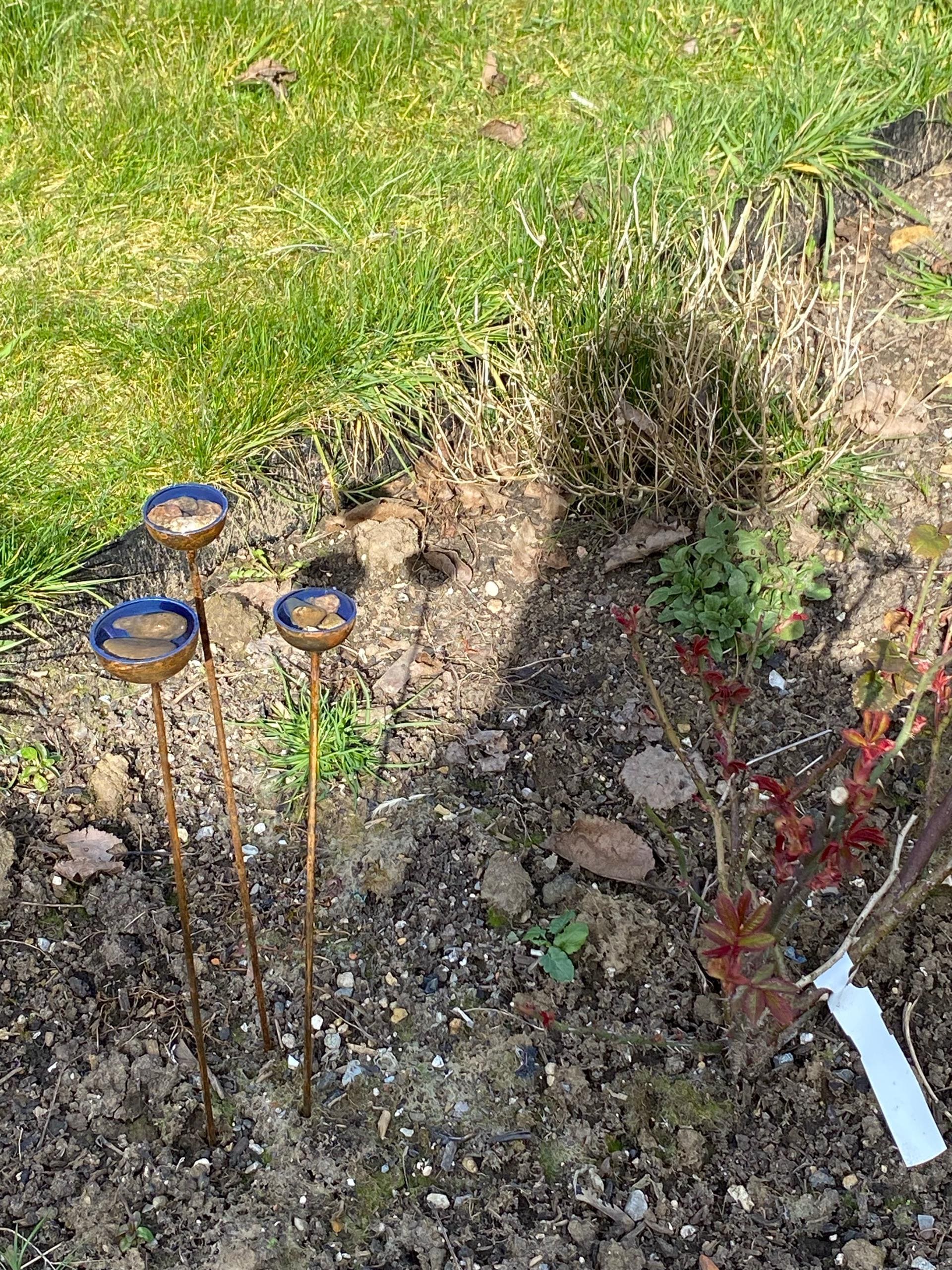 Bee Waterer, Bee Water stations, set of three cups Garden Sculpture