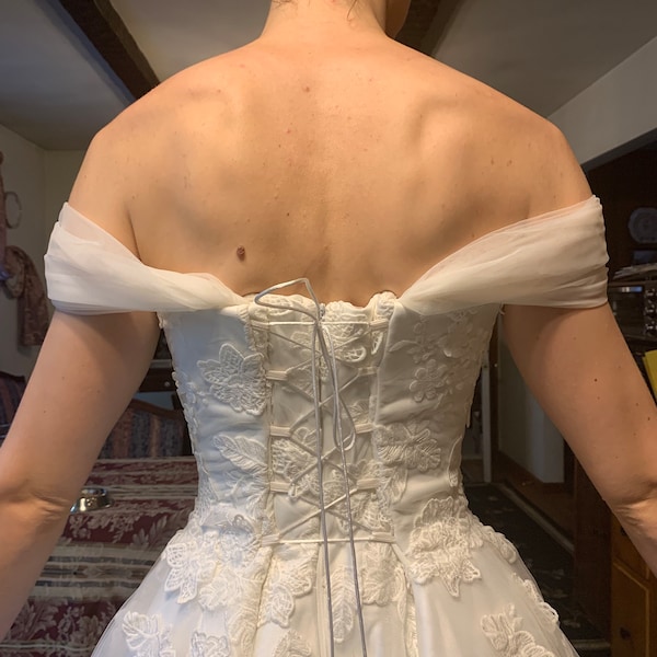 Tea Length A Line Off The Shoulder Plus Size Wedding Dress main image 1