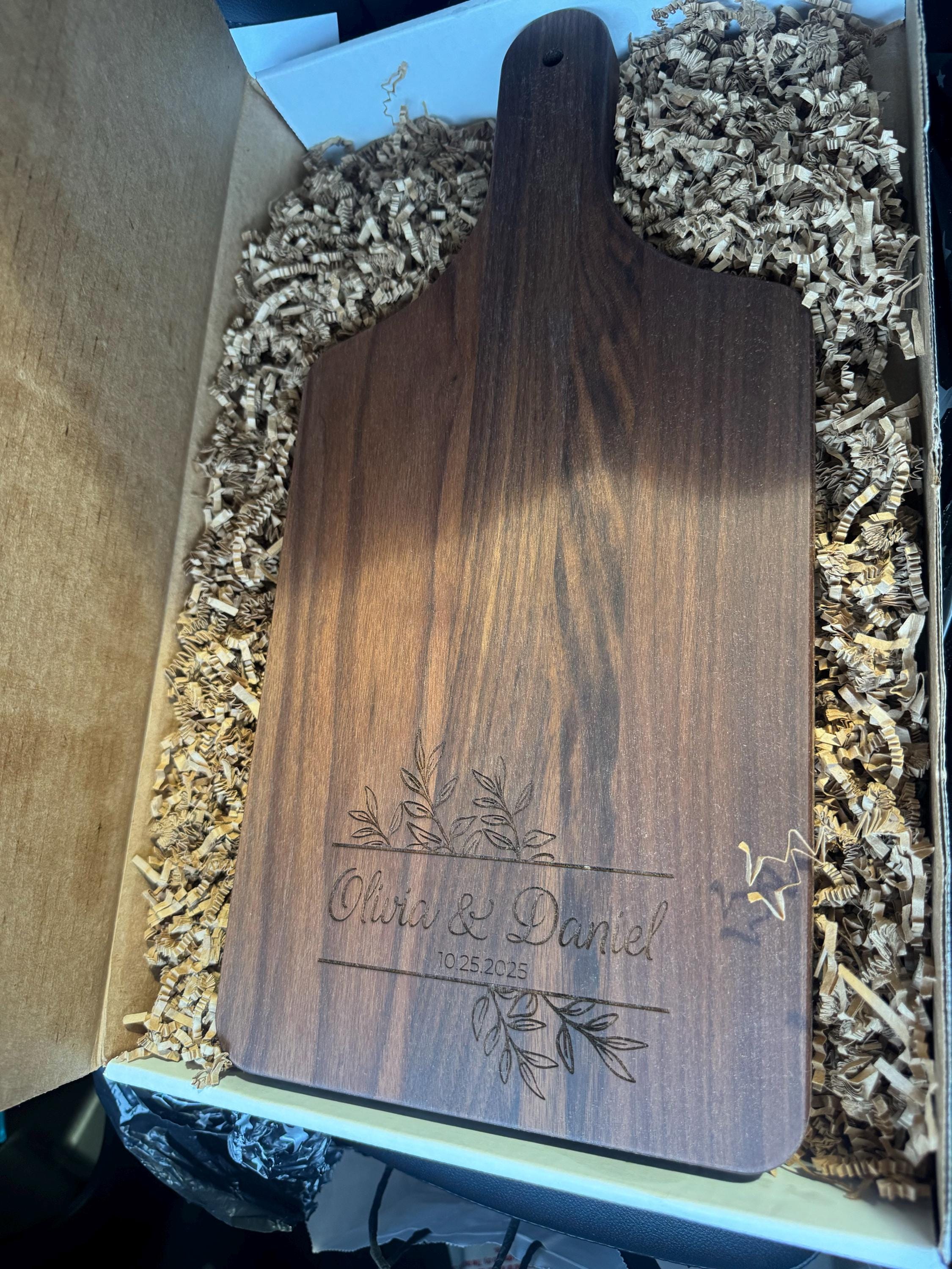 Wood Cutting Board, Personalized Cutting Board, Floral Engagement Gift For Couple, Personalized Charcuterie Board, Engraved Wedding