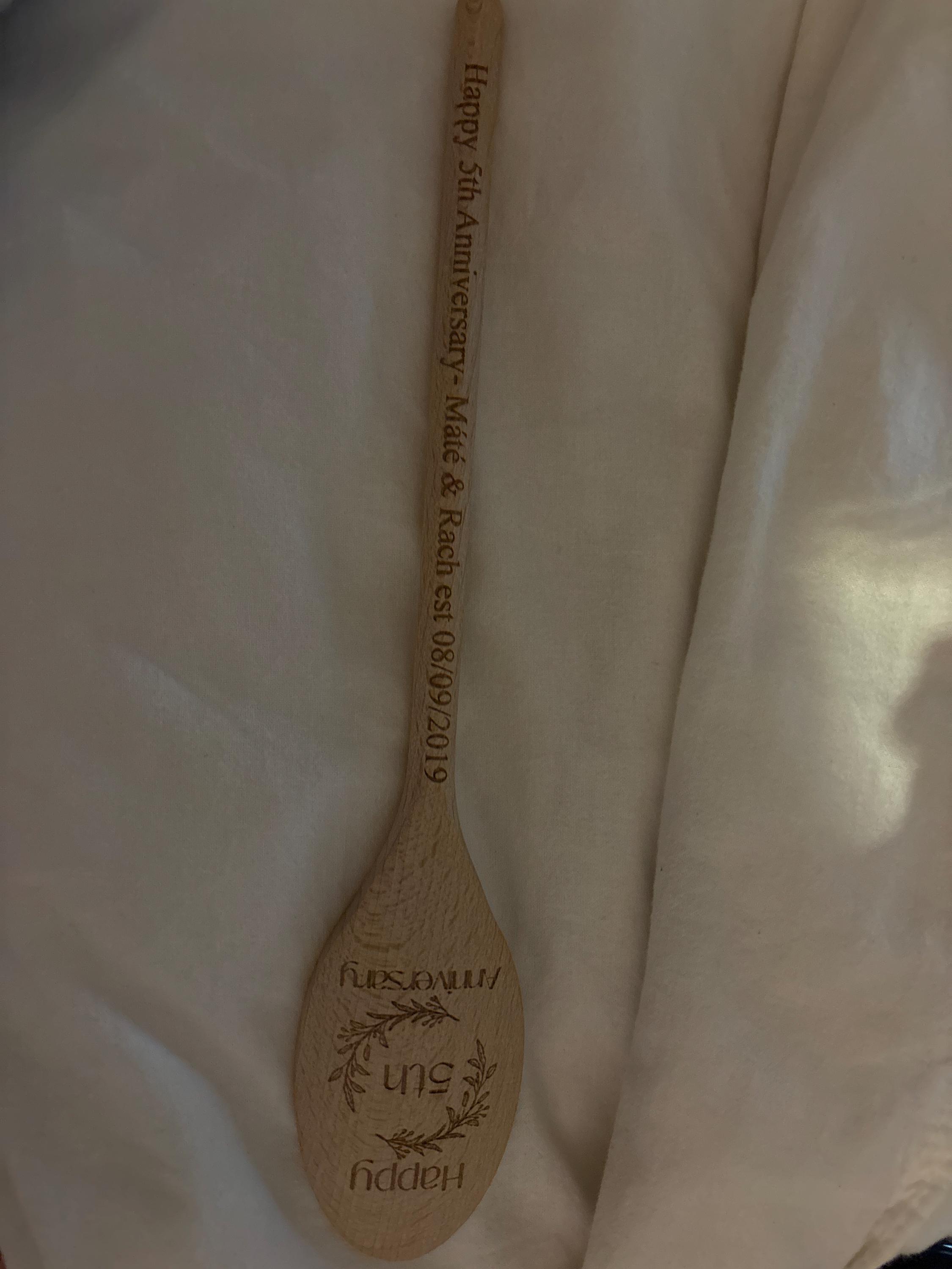 5th Wedding Anniversary, Celebrating 5 Years of Marriage, Wooden Spoon Design, Gift / Present For Him / Her, Happy Couple, Wood Present