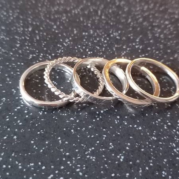Set of 4 Silver Stack Rings - Etsy