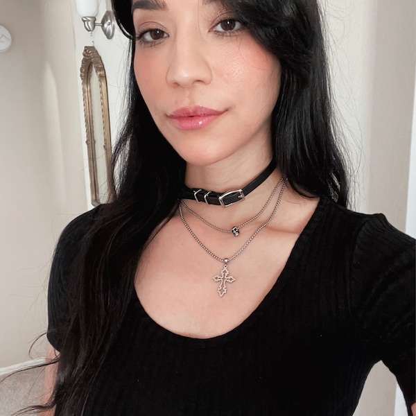 Mini Basic Buckle Choker -- Black Leather Choker With Silver Hardware - Etsy