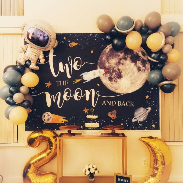 Two the Moon Birthday Backdrop, Outer Space Boy Girl 2nd Birthday ...