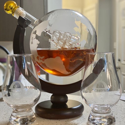 Personalized Globe Decanter Set With Engraved Glencairn Glasses Whiskey ...