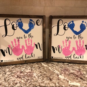 Love You To The Moon And Back Wooden Sign Handprint And Etsy Love You To The Moon And Back Wooden Sign Handprint And Etsy