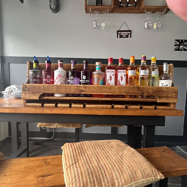 100cm Floating Home Bar/ Wine or Spirit Rack- Dark Oak Wax Curved Front ...