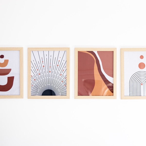 Mid Century Modern Print Set of 4, Neutral Geometric Gallery Wall Art ...