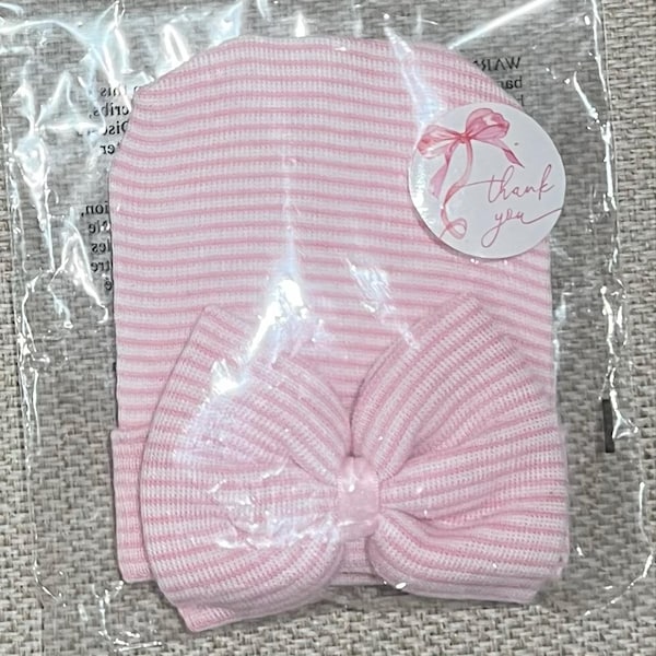 New Born Baby Cap In Pink Color With Bow In Black Color main image 0