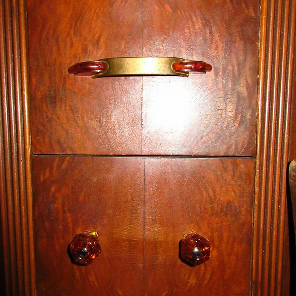 1 Vntage Antque Style Depresson Glass Cabnet Knob Drawer Pulls Amber Vctoran Furnture