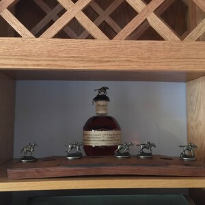 Blanton's Bourbon Cork Stopper Display – Rustic Barrel Stave – Free Standing Wooden Holder For Whiskey Collectors