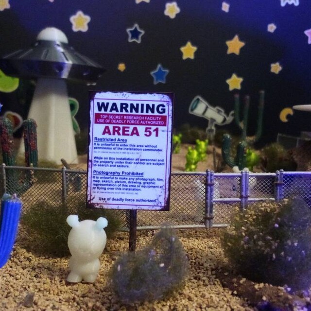 Miniature Paper Sign WARNING AREA 51 Top Secret Reasearch