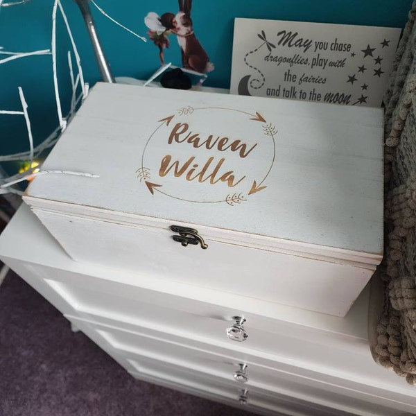 Child Keepsake Box Memory Box Rustic Wooden Box Woodland Keepsake Box ...