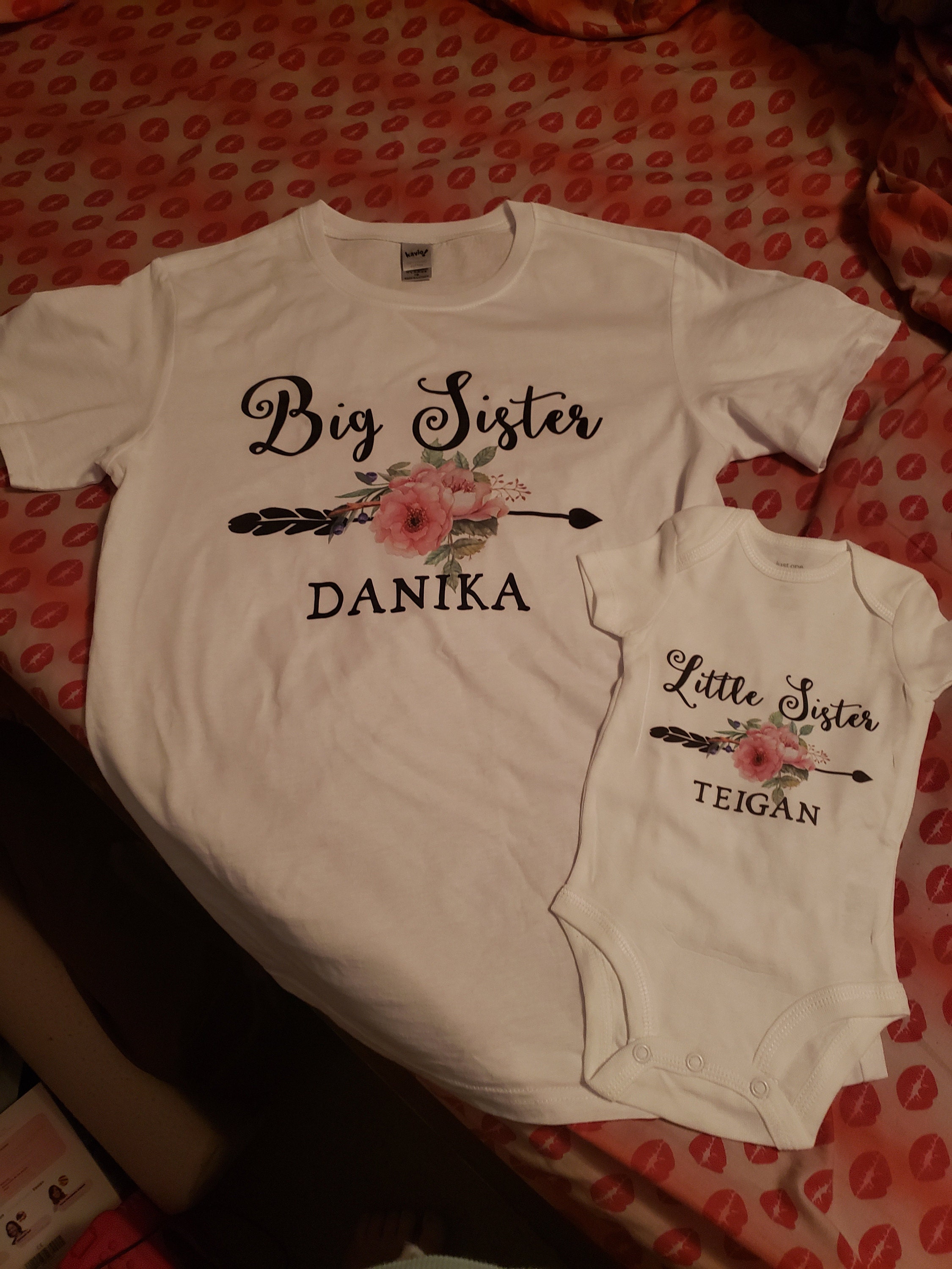Big sister little sister set named matching sibling set big sister shirt little sister shirt personalization sibling shirts photo props top