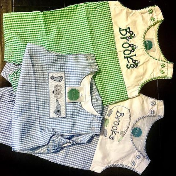 Petit Bebe Baby Boys Navy Blue Check Smocked Golf Bubble main image 0