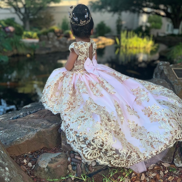 Baby Girl Dress. Pink Gold. Sparkle Gold Lace. for Special Occasion, High  Low, Princess Gown, Couture Gown. - Etsy