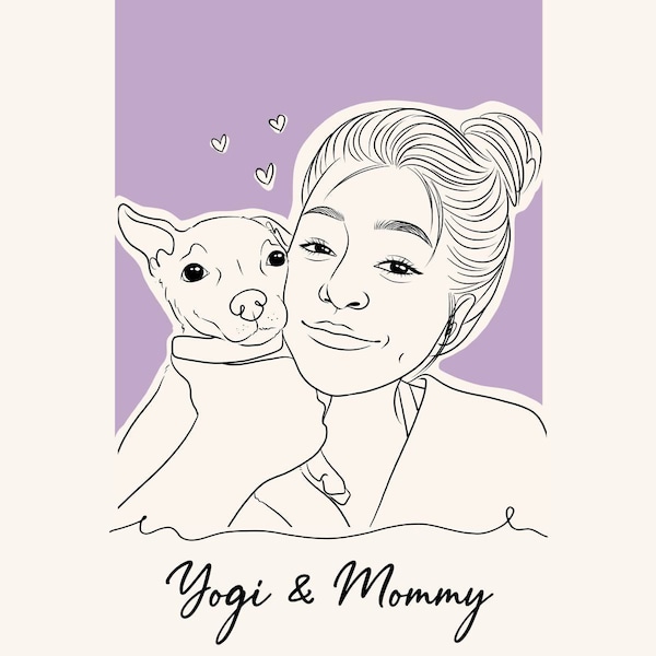 Custom Dog Mom Line Drawing Portrait, Personalized Dog Mom Art From ...