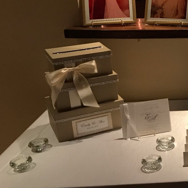 Champagne and Ivory Card Box Centerpiece, 3 Tier Wedding, Shower, or ...