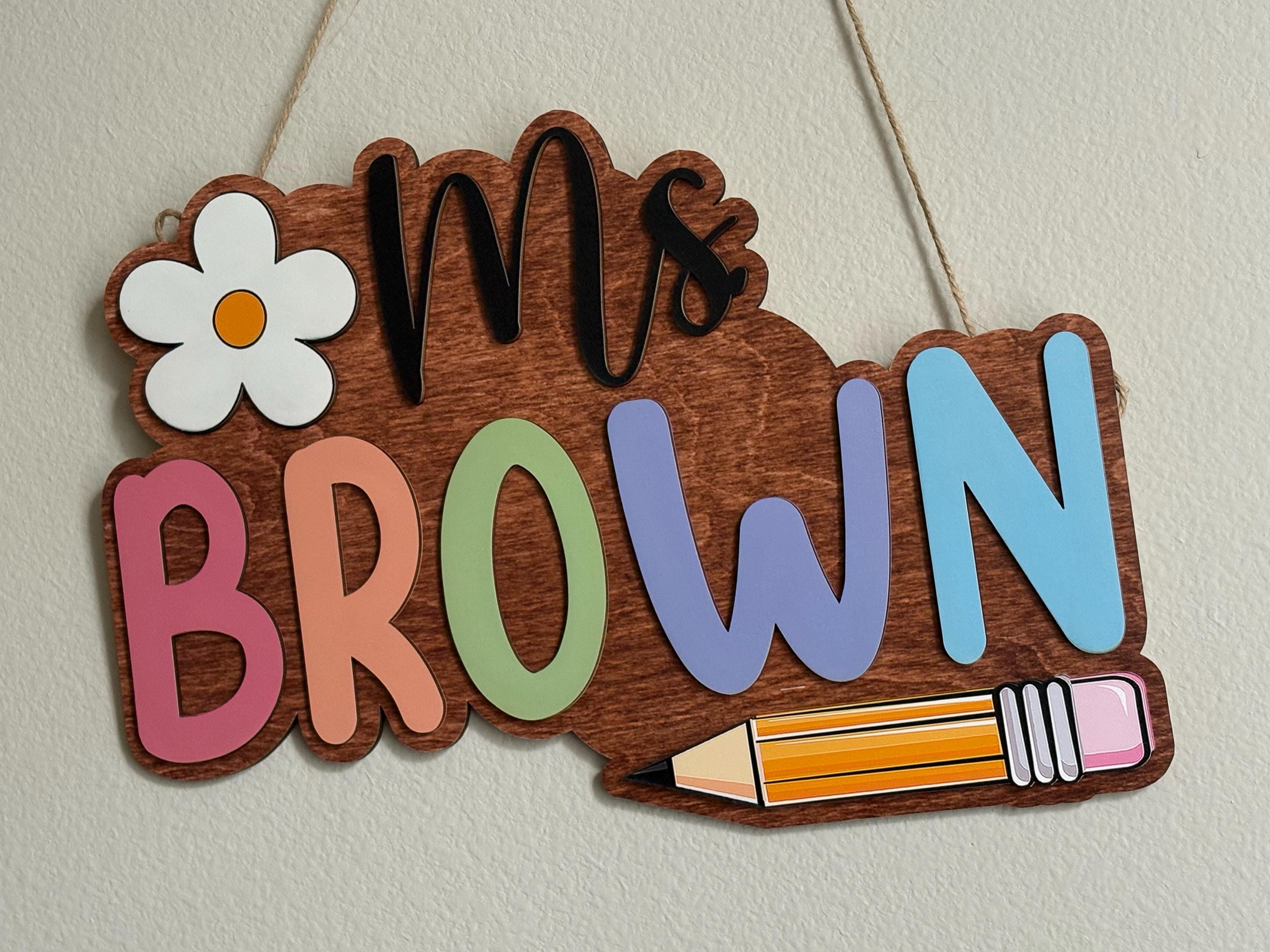 Custom 3D Teacher Door Sign, Personalised Name with Pencil Teacher Sign, Classroom Decor, Teacher Door Hanger, Teacher Back to School Sign