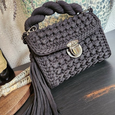 Handmade Bag/black Colored Crochet Handbag / Hand Knitted Bag Crochet ...